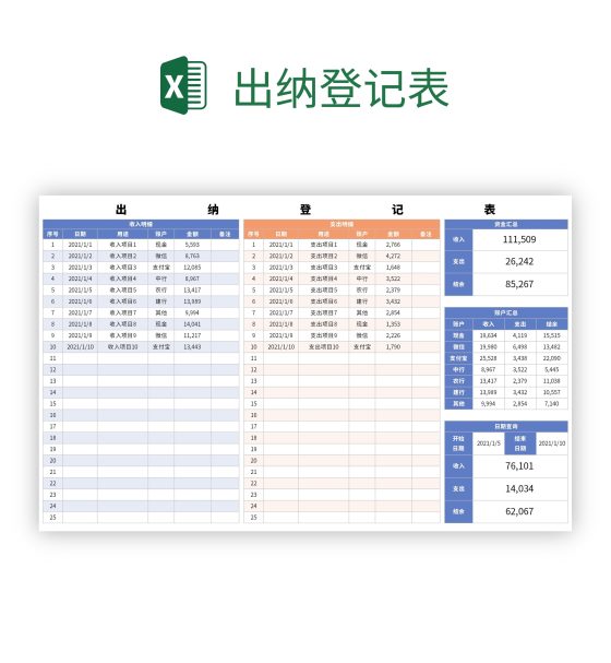 出纳登记表excel模板