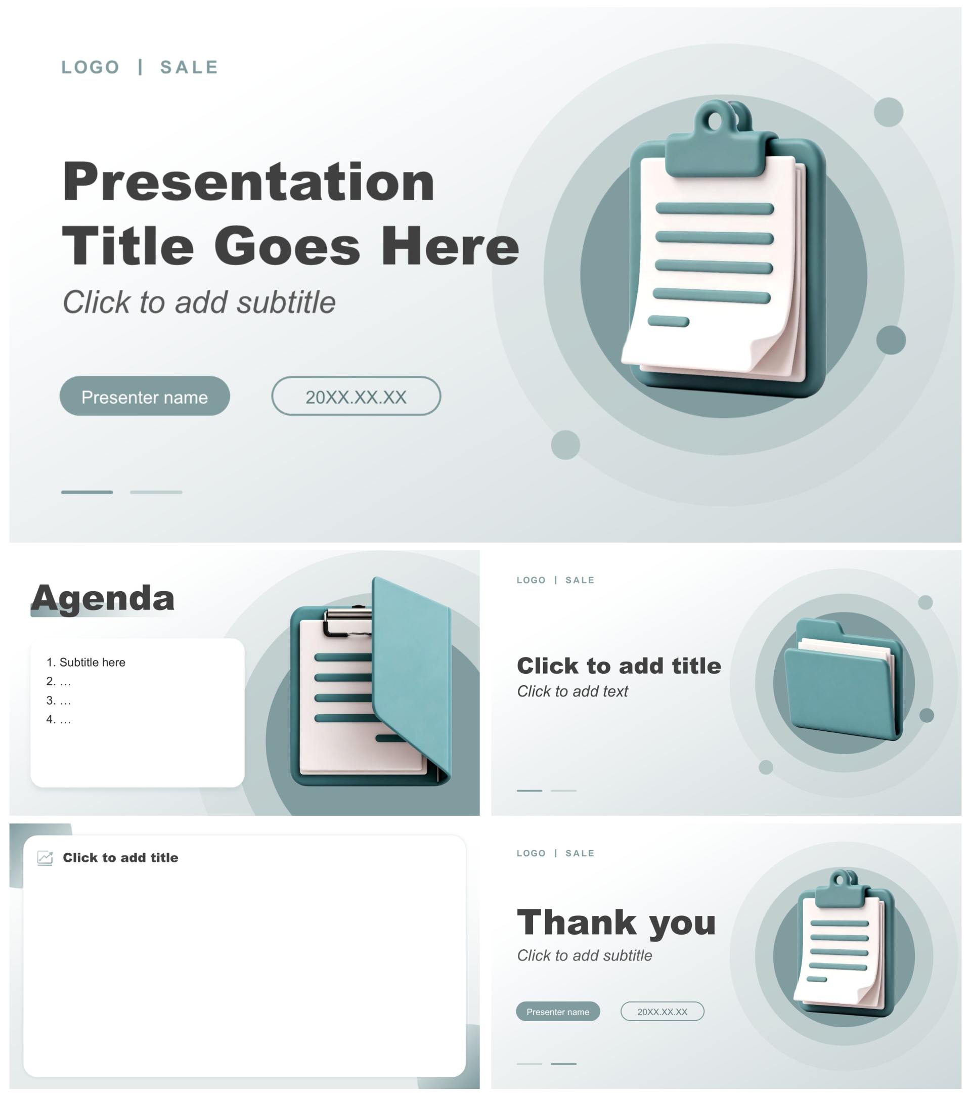 低饱和绿色3D风季度销售工作汇报PPT主题模板