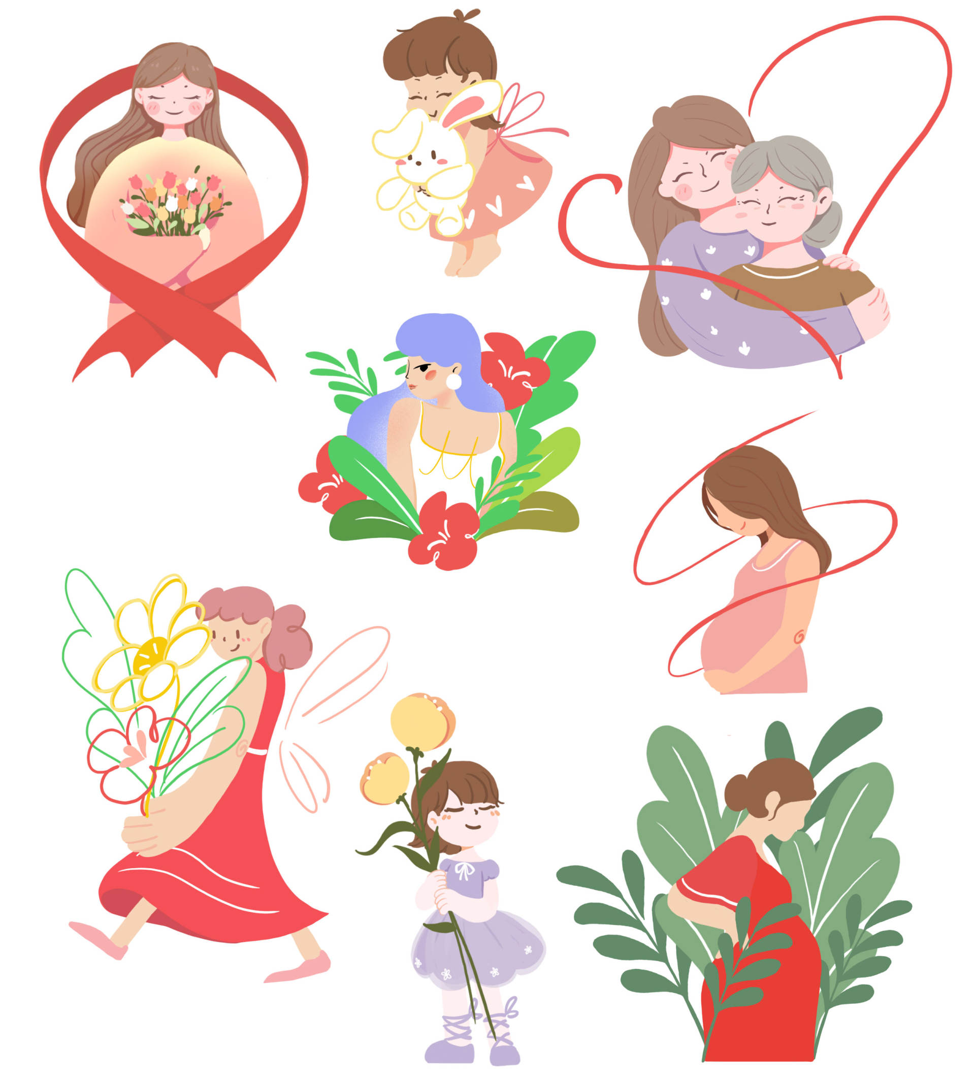 关爱女性主题插画素材