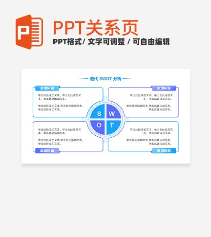 蓝紫色简约风4项矩阵SWOTPPT单页