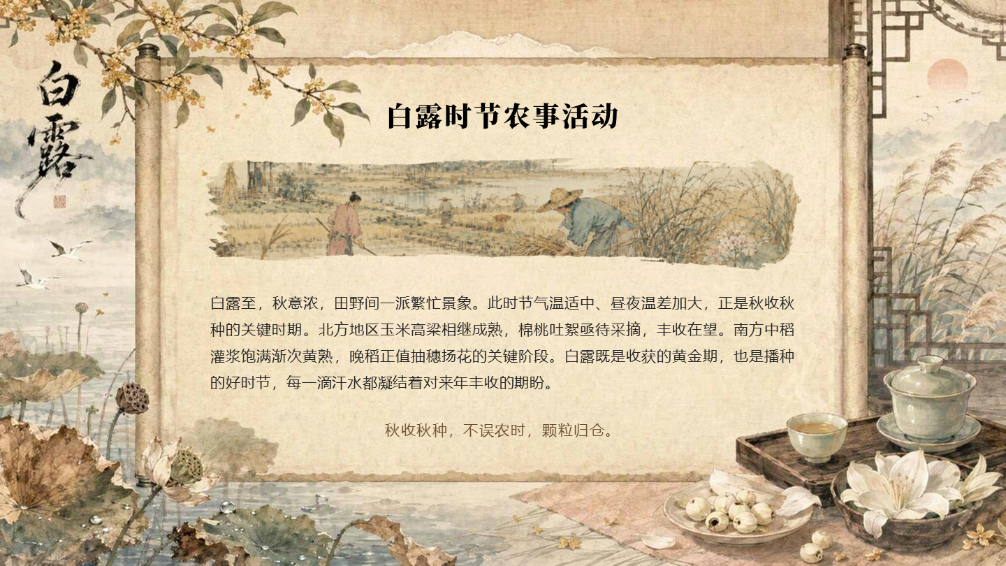 棕色国风白露节气农事活动科普讲座图文PPT单页
