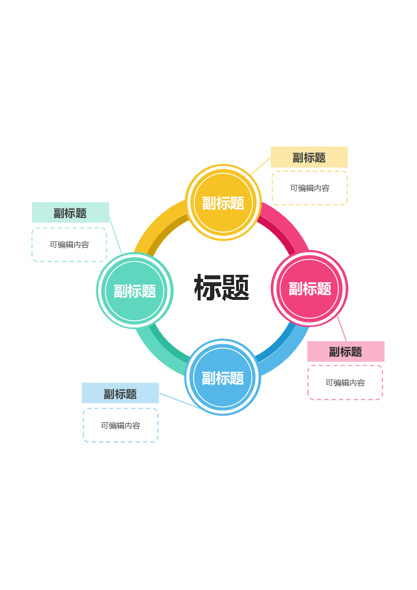 思维导图-彩色圆环竖版思维导图word模板