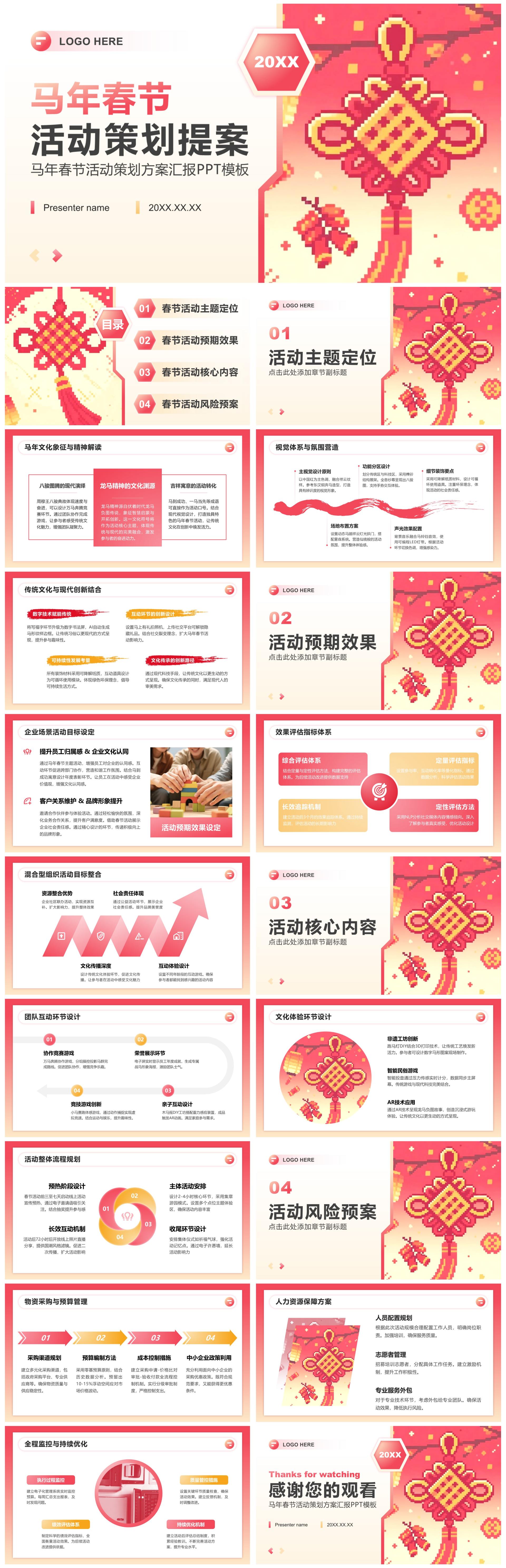 粉红色像素风马年春节活动策划方案汇报PPT模板
