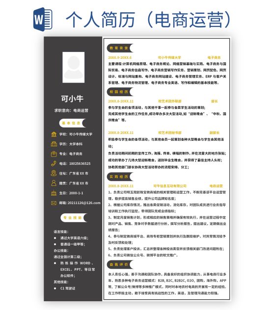 个人简历（电商运营）word模板