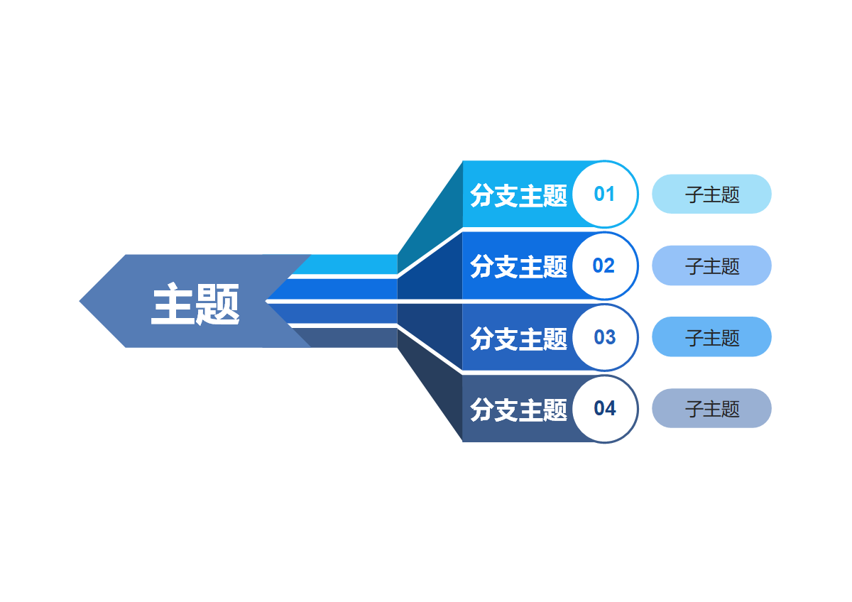 思维导图 - 蓝渐变箭头指引思维导图word模板