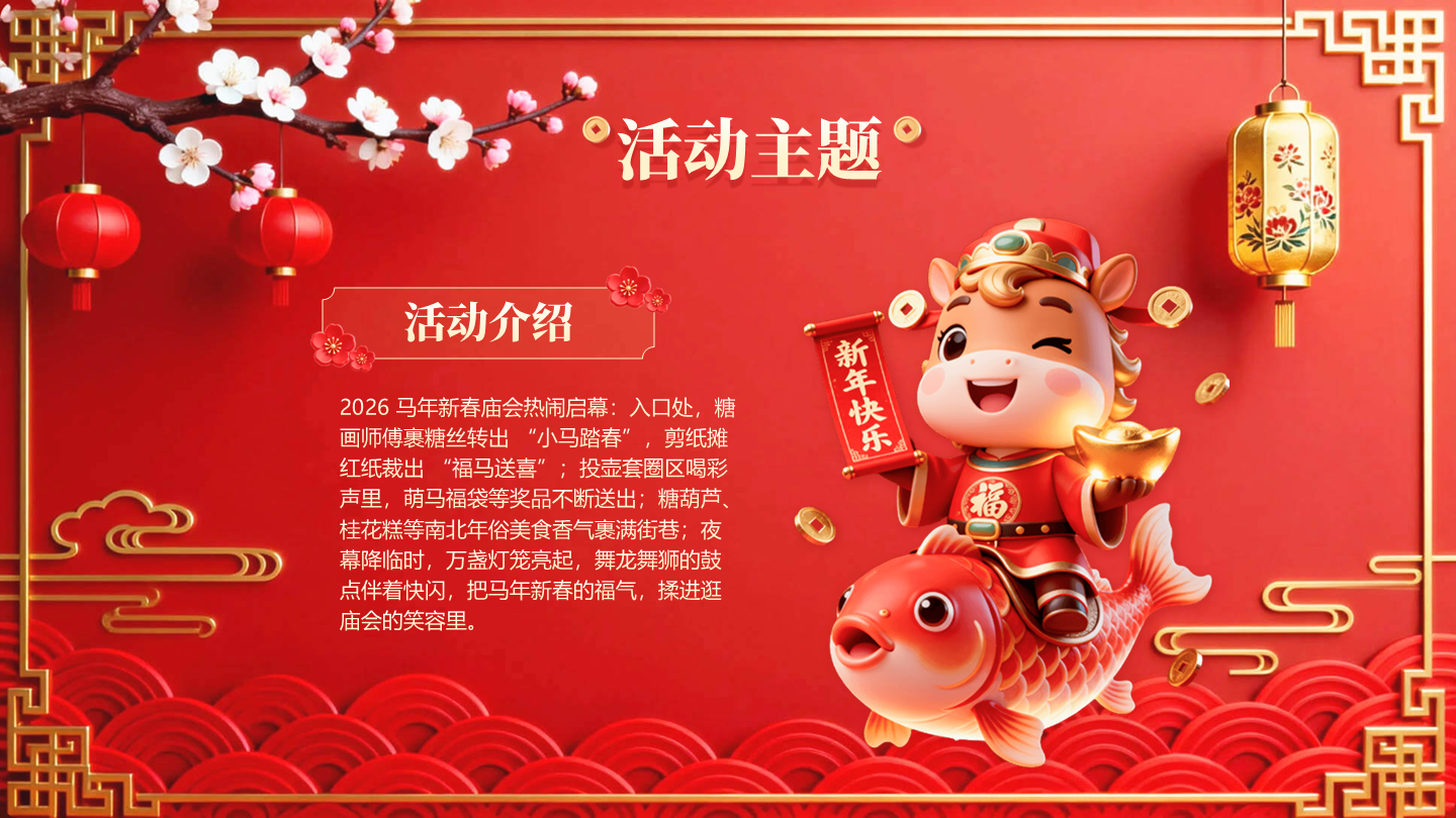 红色国风剪纸立体新春庙会活动介绍传统文化PPT单页