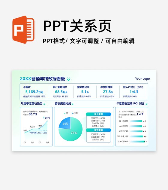 蓝绿色渐变简约营销数据看板工作总结PPT单页