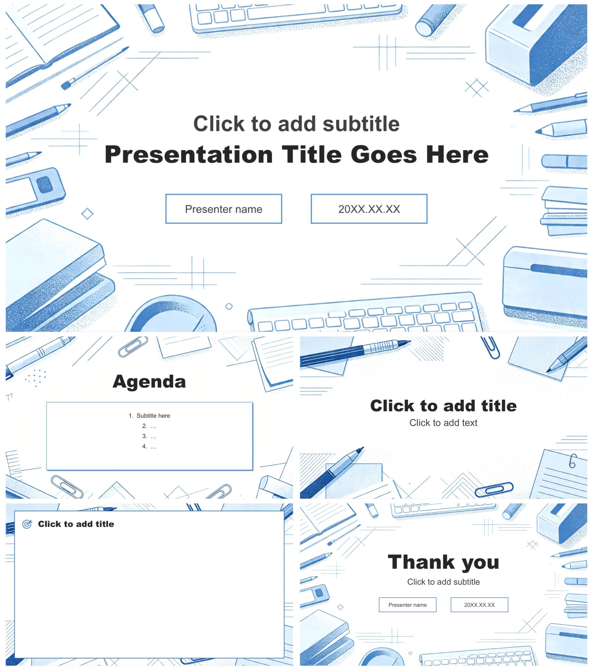 蓝白几何线条简约风Q2季度复盘总结PPT主题模板