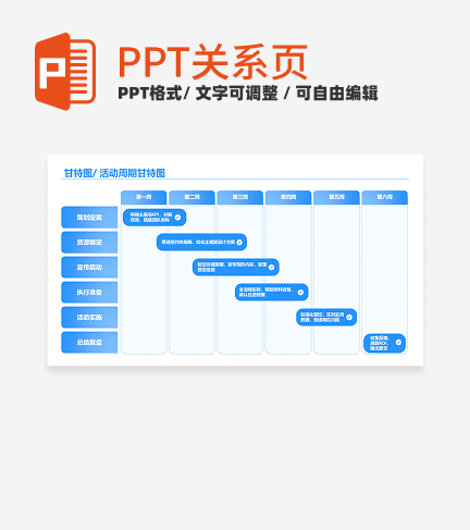 蓝色简约风活动周期甘特图关系页PPT模板