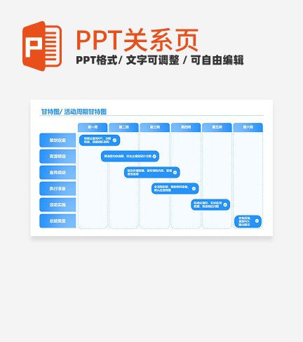 蓝色简约风活动周期甘特图关系页PPT模板