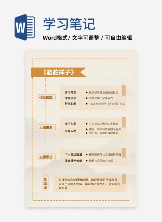 学习笔记-《骆驼祥子》卡其色简约word模板