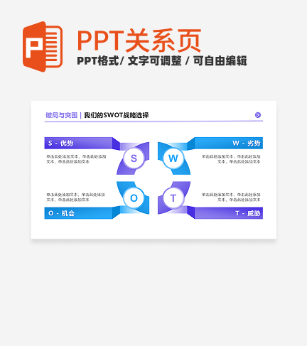 蓝紫色几何4项矩阵SWOTPPT单页