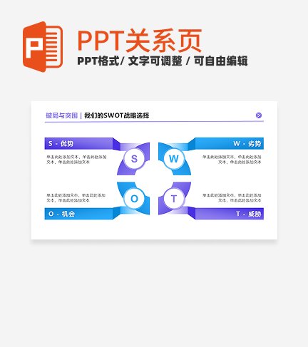 蓝紫色几何4项矩阵SWOTPPT单页