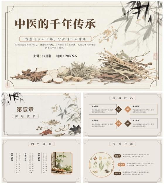 棕色中国风中医的千年传承科普PPT模板