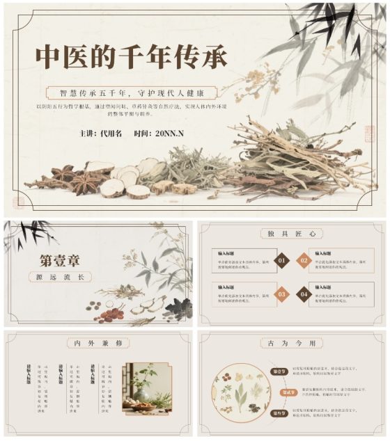棕色中国风中医的千年传承科普PPT模板