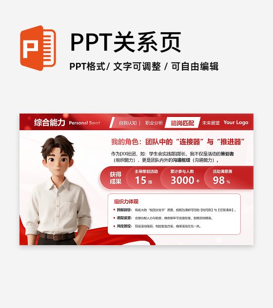 红色红绸简约渐变职业生涯岗位匹配述职汇报PPT单页