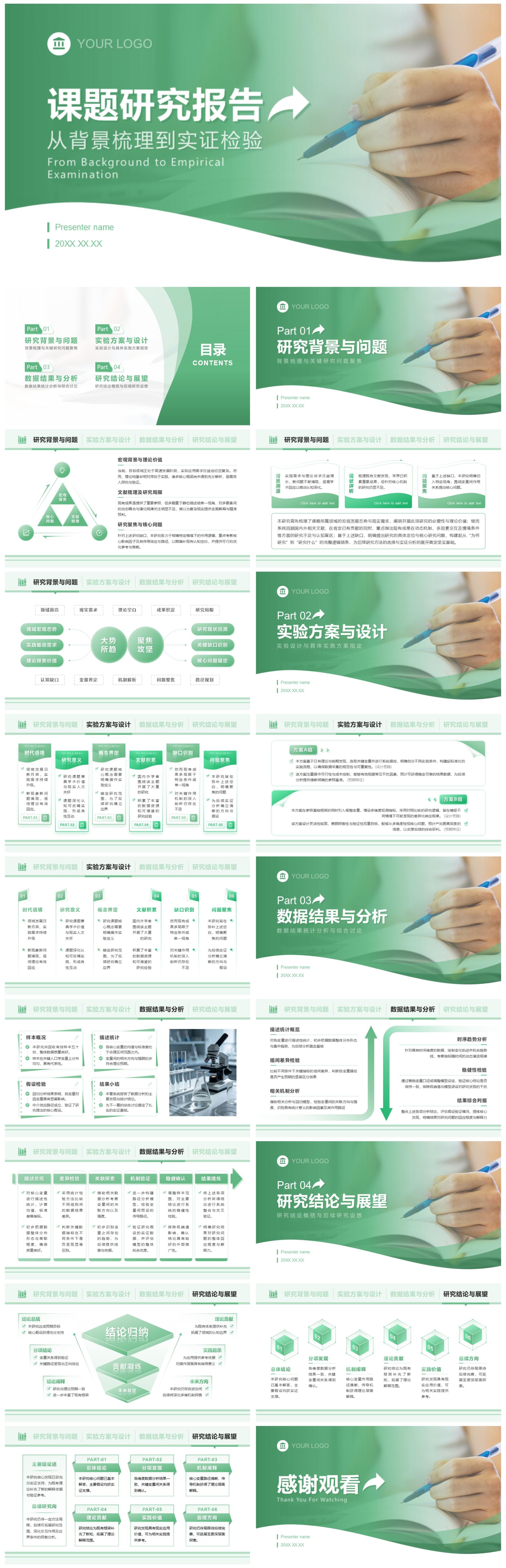 绿色清新渐变风学术组会汇报PPT模板