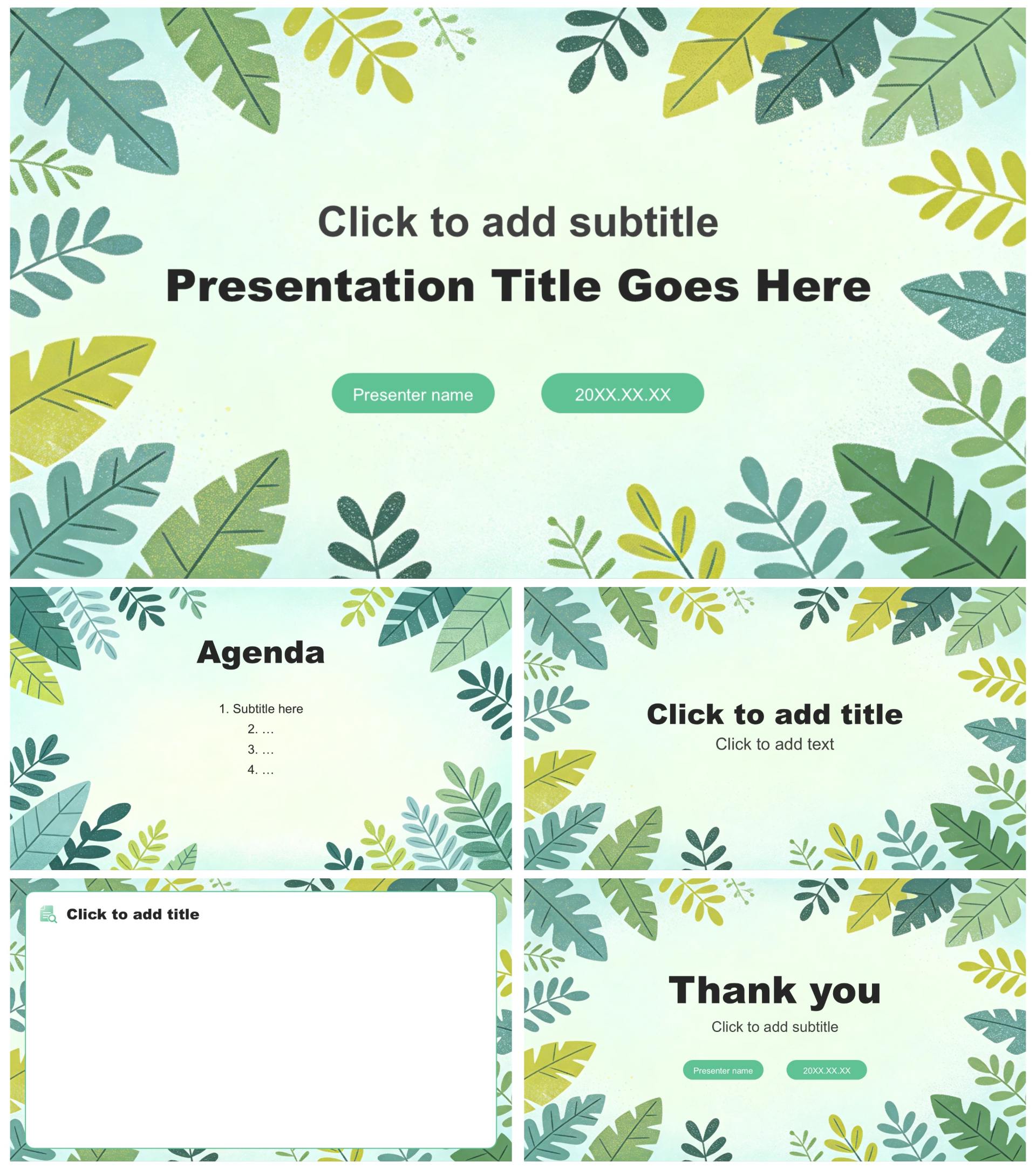 黄绿色植物小清新风英语竞赛答辩汇报PPT主题模板