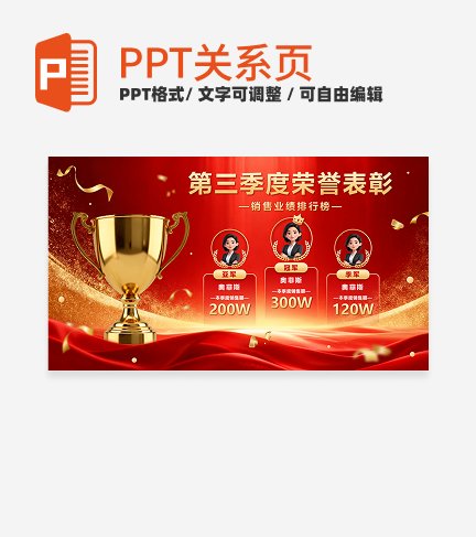 红金商务风立体奖杯季度销售排行喜报PPT单页