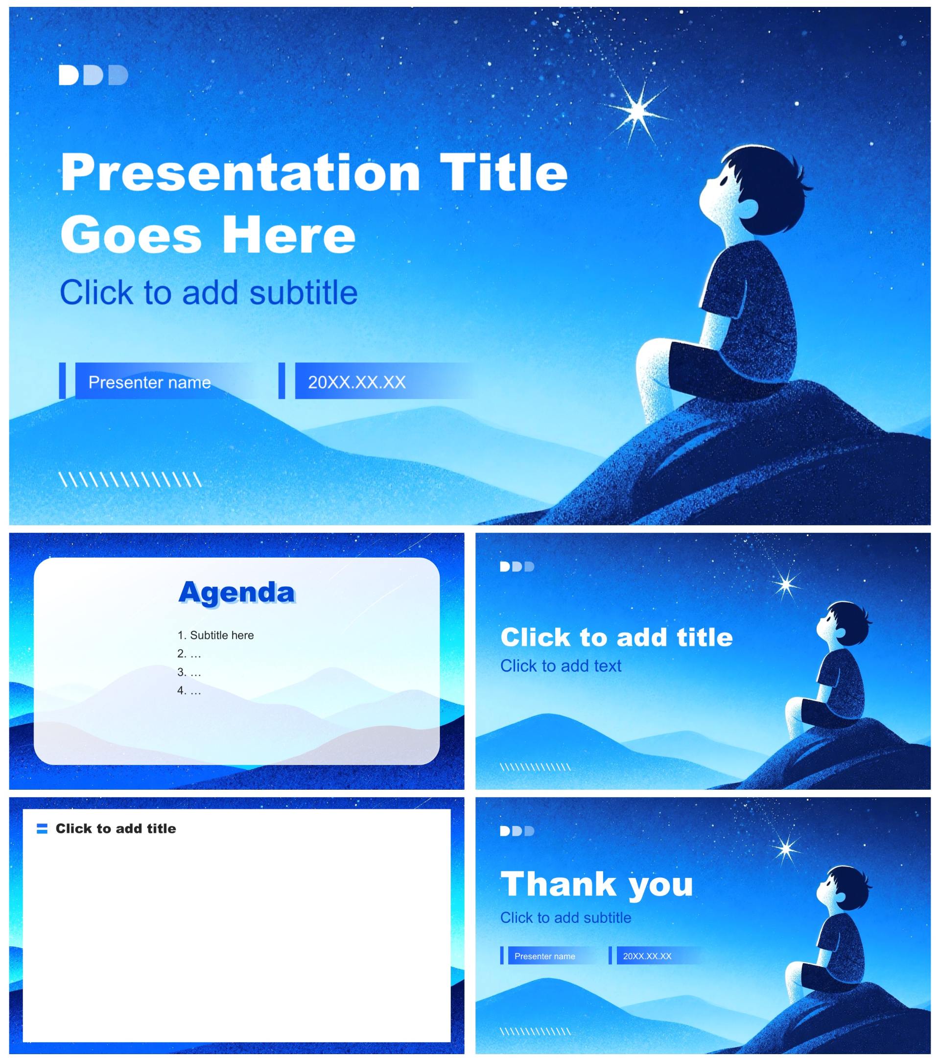 蓝色插画风大学生就业发展报告PPT主题模板