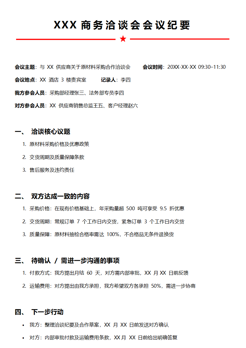 商务洽谈会会议纪要