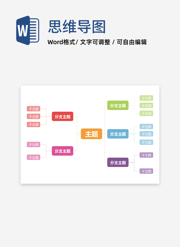 思维导图-彩色简约双向思维导图word模板1