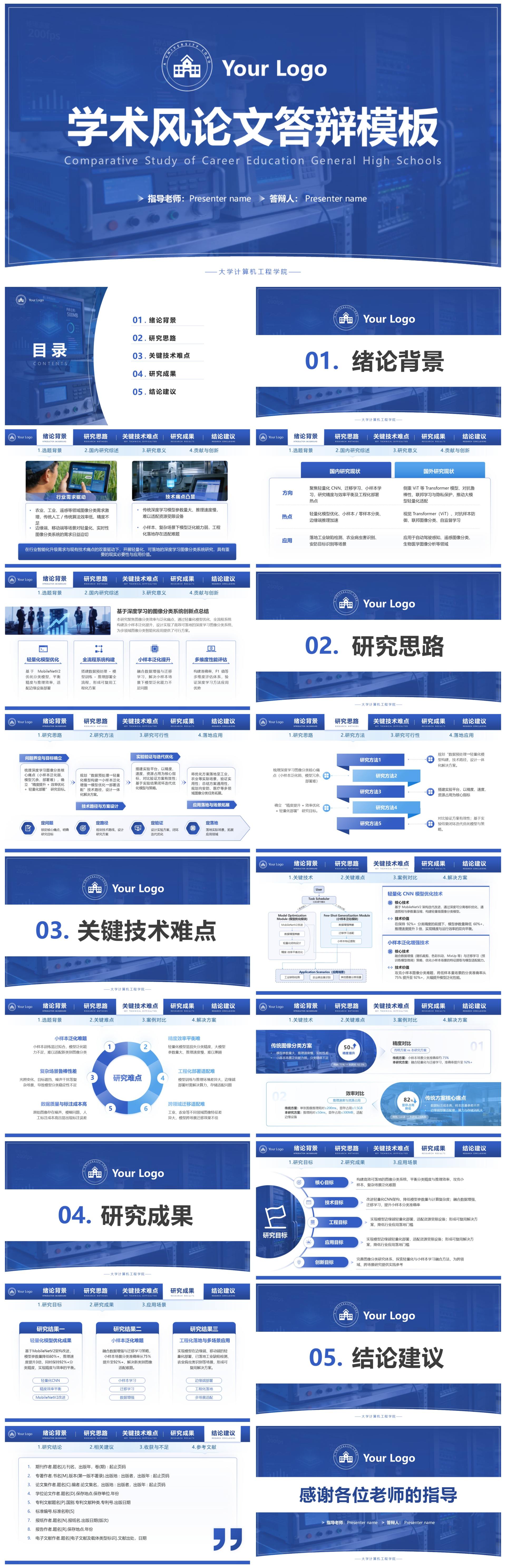 蓝色简约学术风毕业论文答辩汇报PPT模板