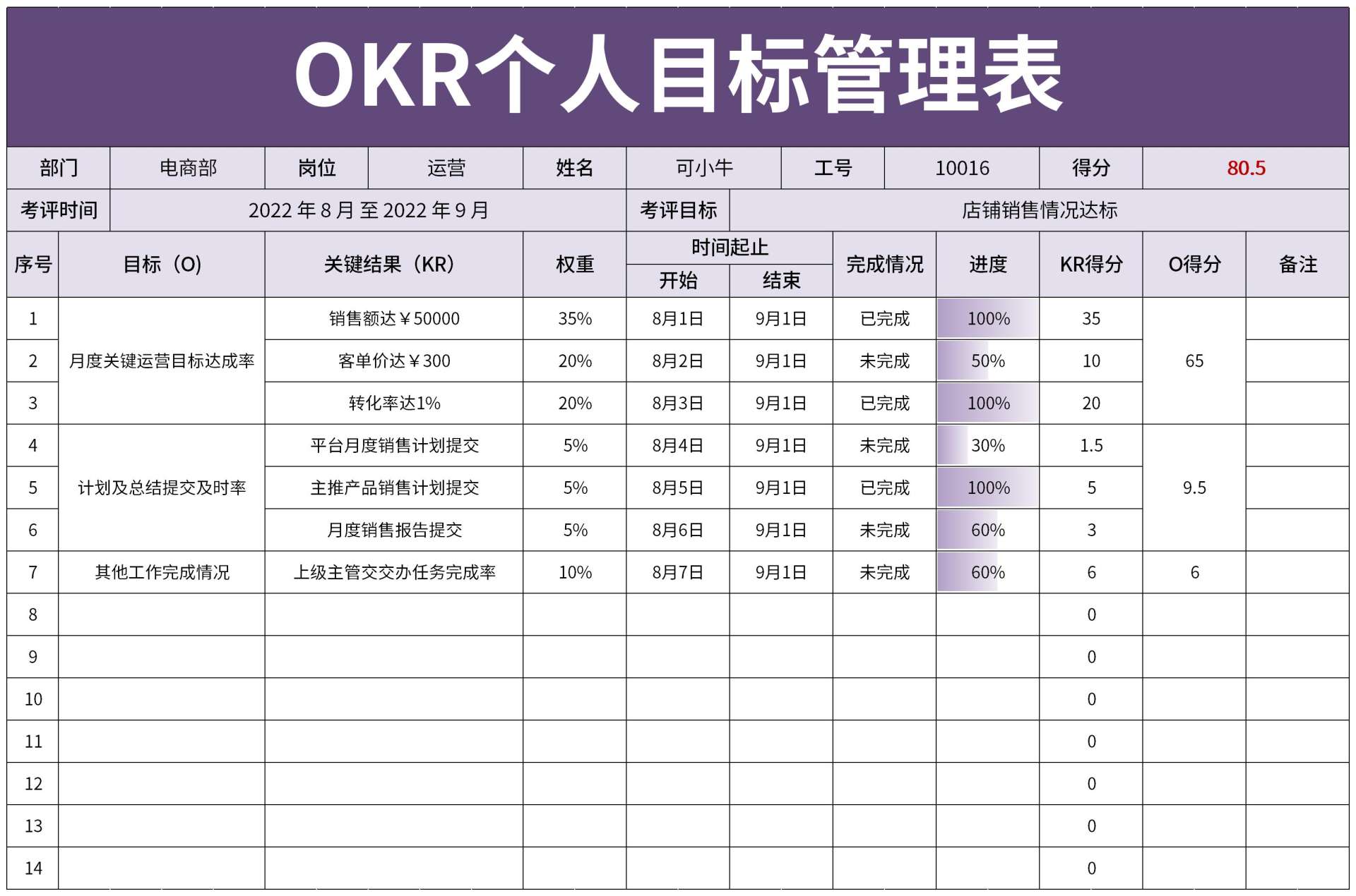 OKR目标管理表excel模板