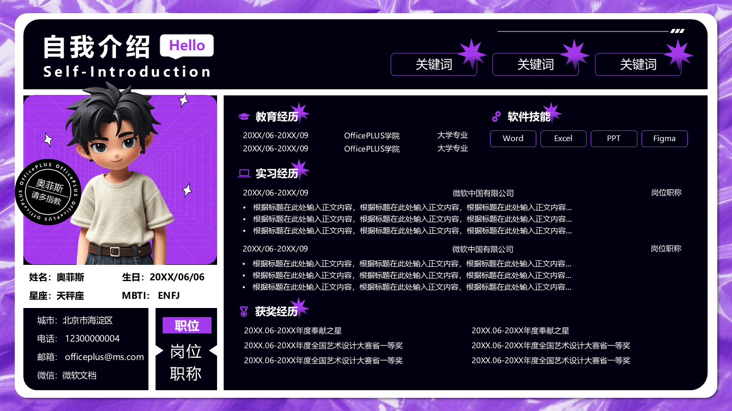个人自我介绍-未来科技风岗位述职关系页PPT单页