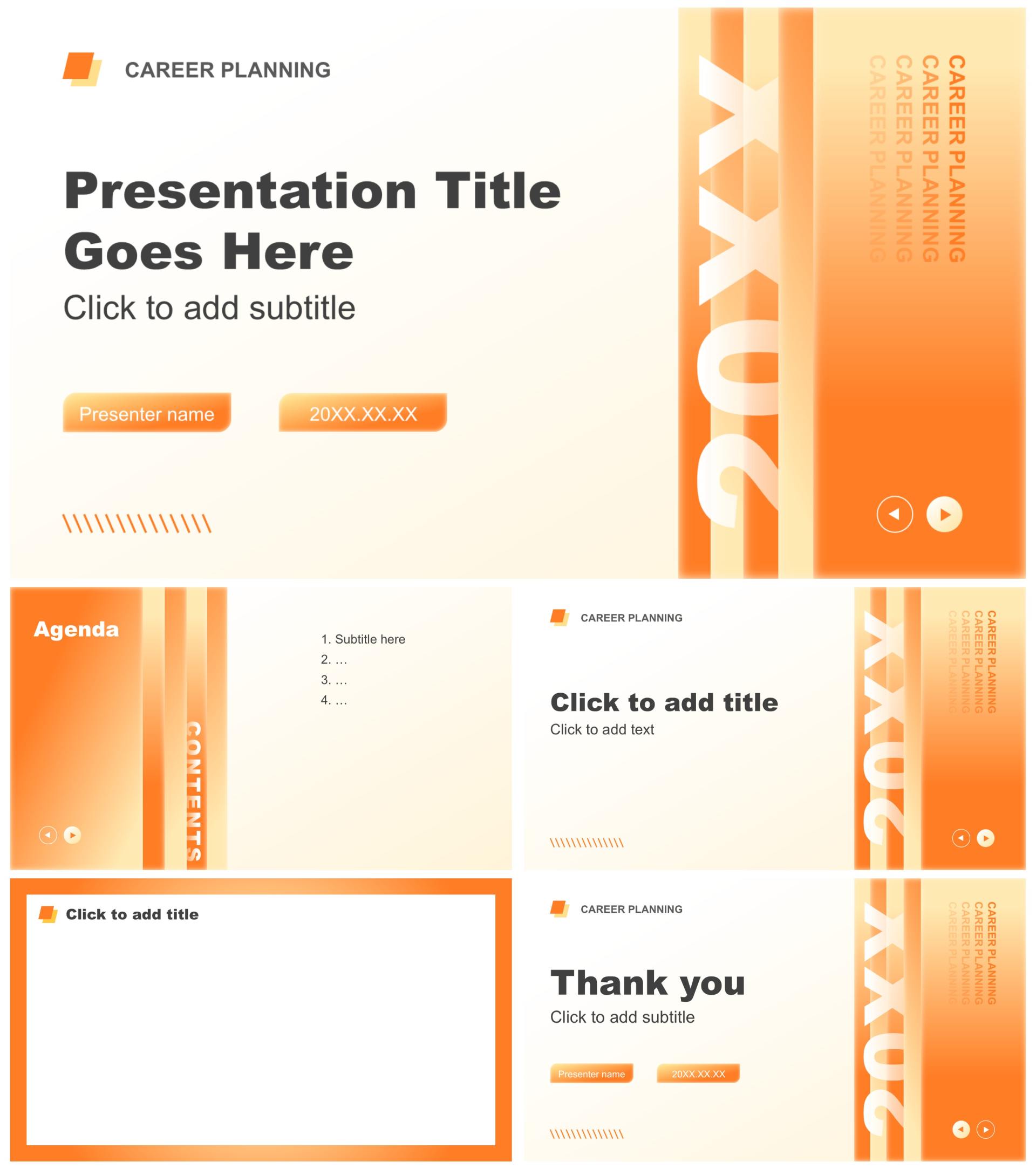 橙黄色商务风大学生职业规划大赛通用PPT主题模板