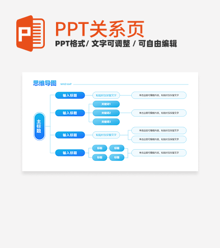 蓝色渐变多模块思维导图PPT单页