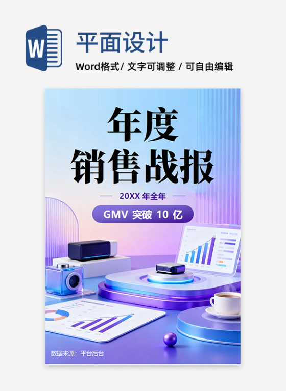 紫色3D商务风电商年度销售战报