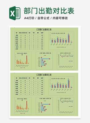 绿色部门出勤对比表Excel模板