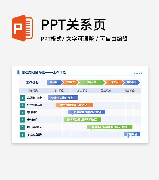 蓝色商务风活动甘特图PPT单页