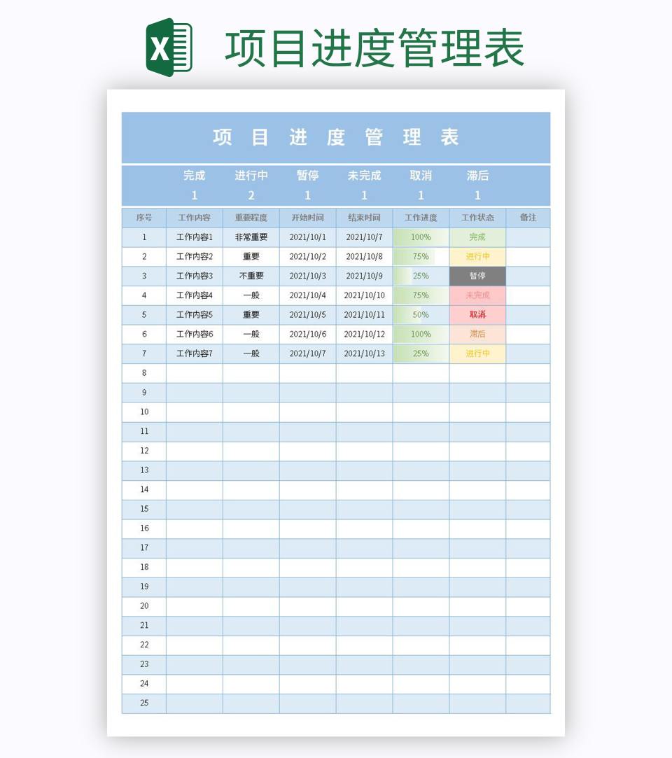 项目进度管理表excel模板