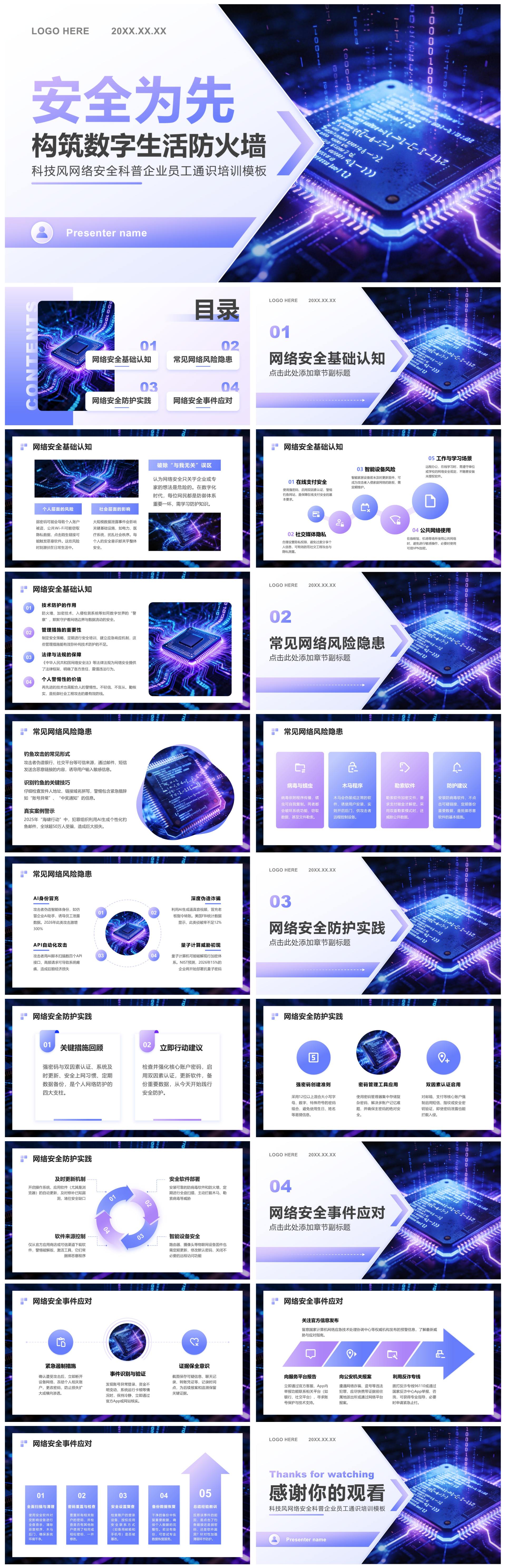 蓝紫色科技风网络安全科普企业培训PPT模板