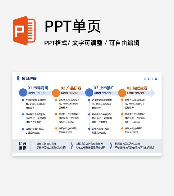 蓝色简约风项目进展汇报PPT单页