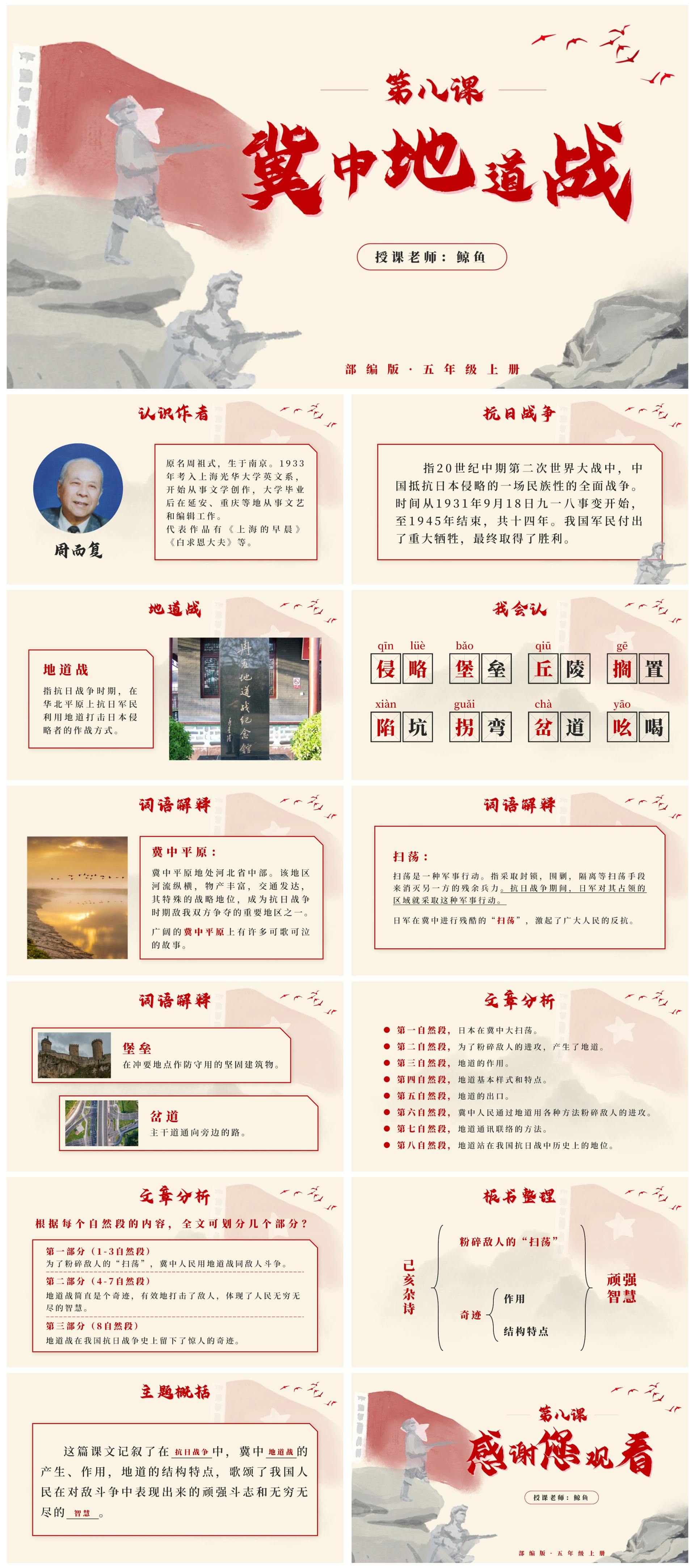 部编版语文五年级上第八课冀中地道战PPT模板