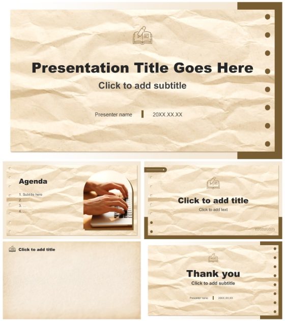 棕色简约风组会汇报文献综述通用PPT主题模板