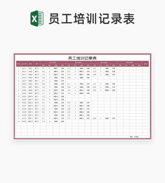 公司部门员工培训记录表Excel模板