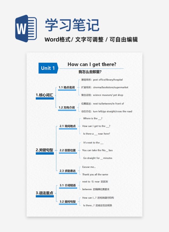 学习笔记-小学六年级上册英语蓝色word模板