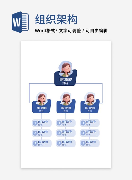 组织架构-蓝色异形竖版通用word模板