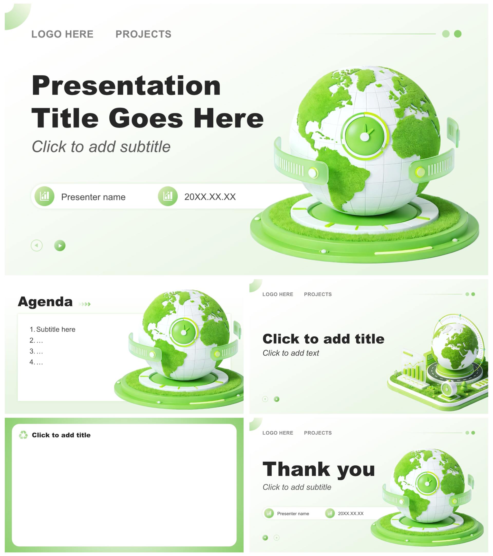 绿色3D风科技创新创业大赛汇报PPT主题模板