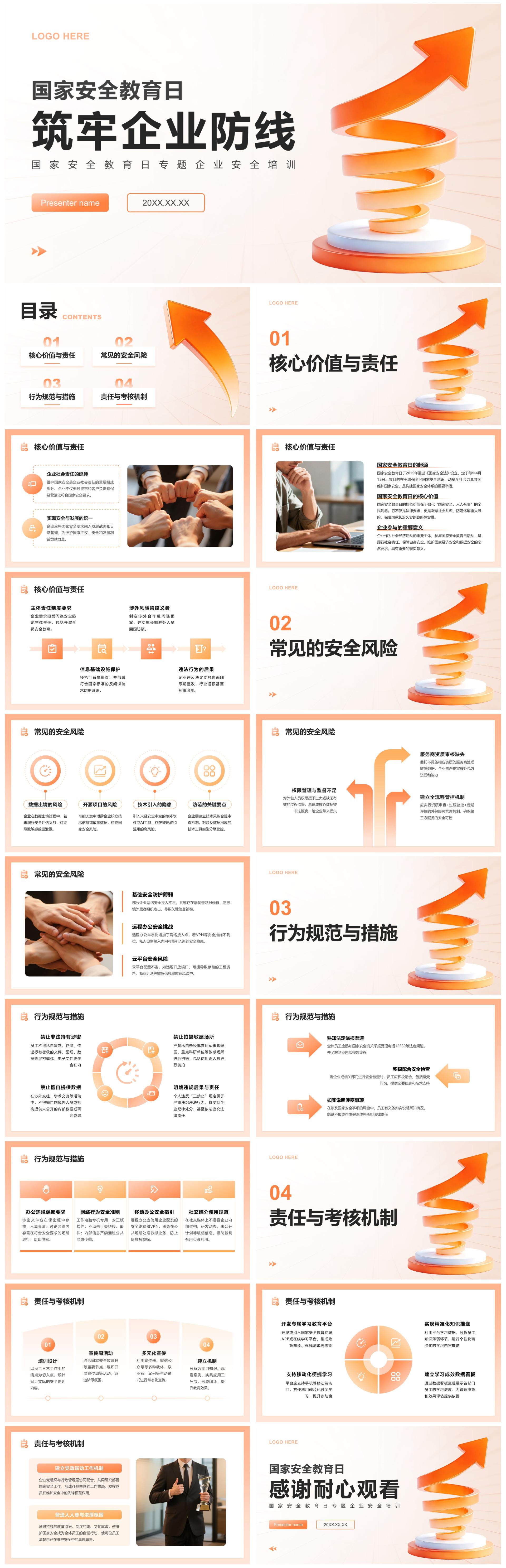 橙色商务风国家安全教育日专题企业安全培训PPT模板