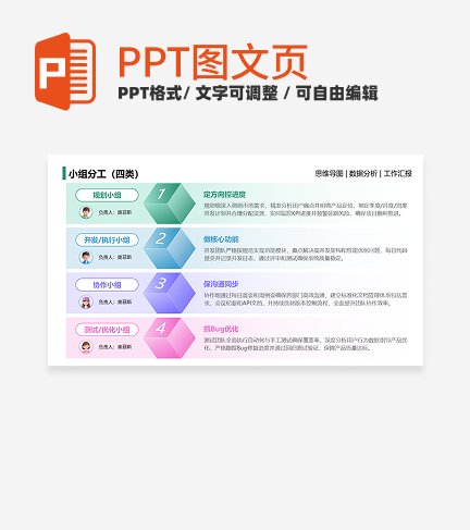 小组分工-多色简约风团队汇报关系页PPT单页