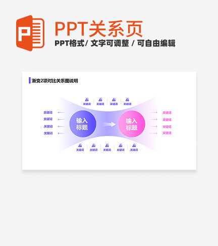 紫粉色简约风渐变2项对比关系图说明关系页PPT模板