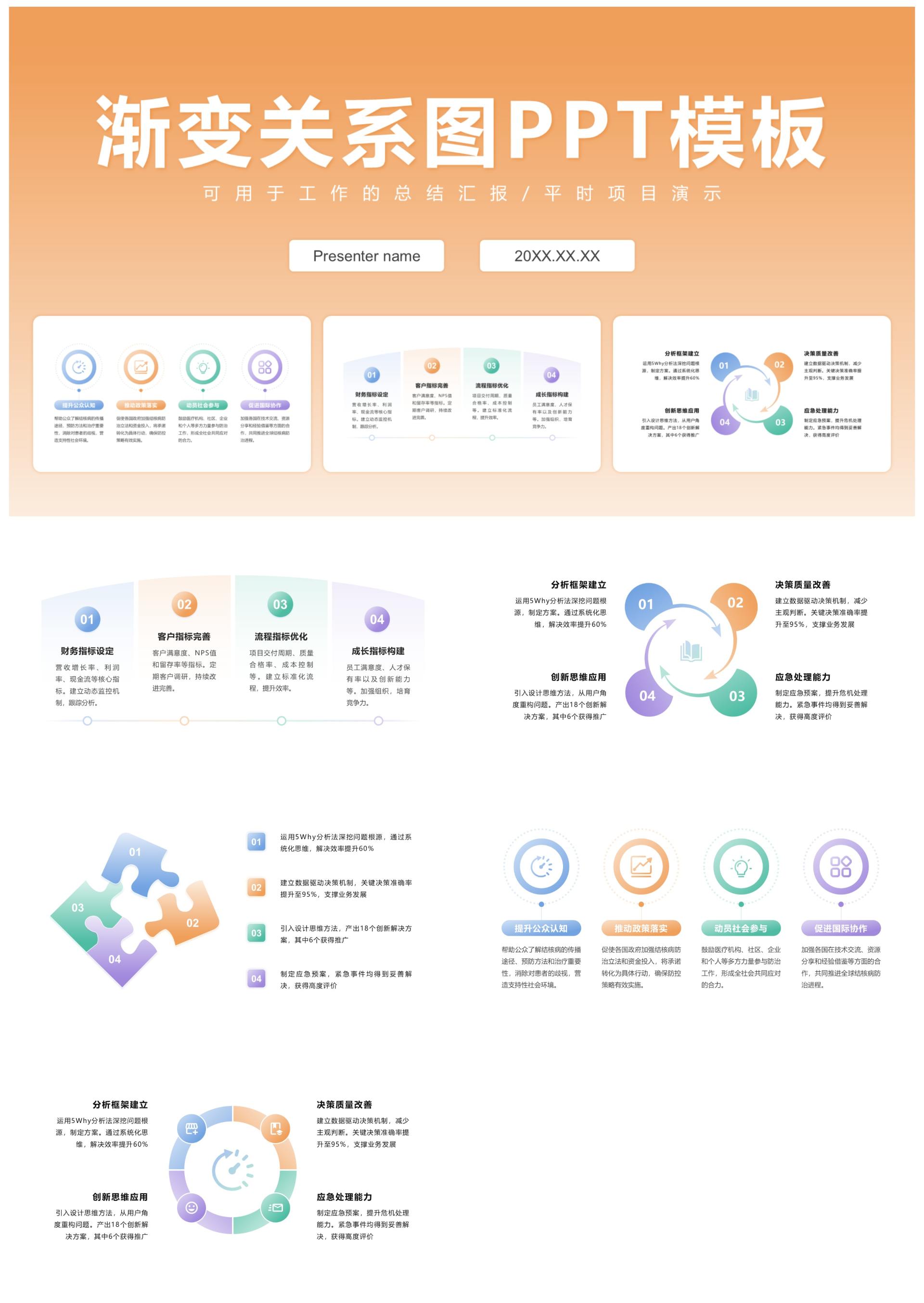 多色渐变关系图通用PPT模板