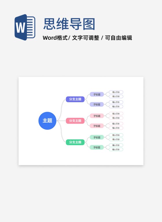 思维导图-彩色清新思维导图word模板