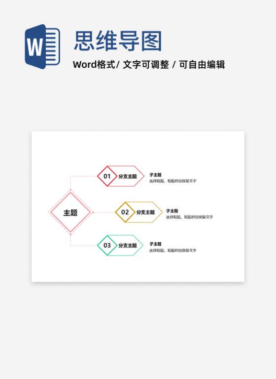 思维导图 - 彩色菱形指引式思维导图word模板