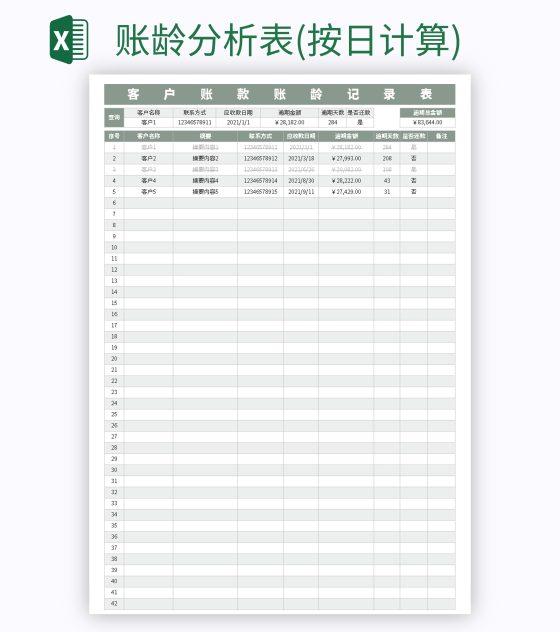 账龄分析表(按日计算)excel模板